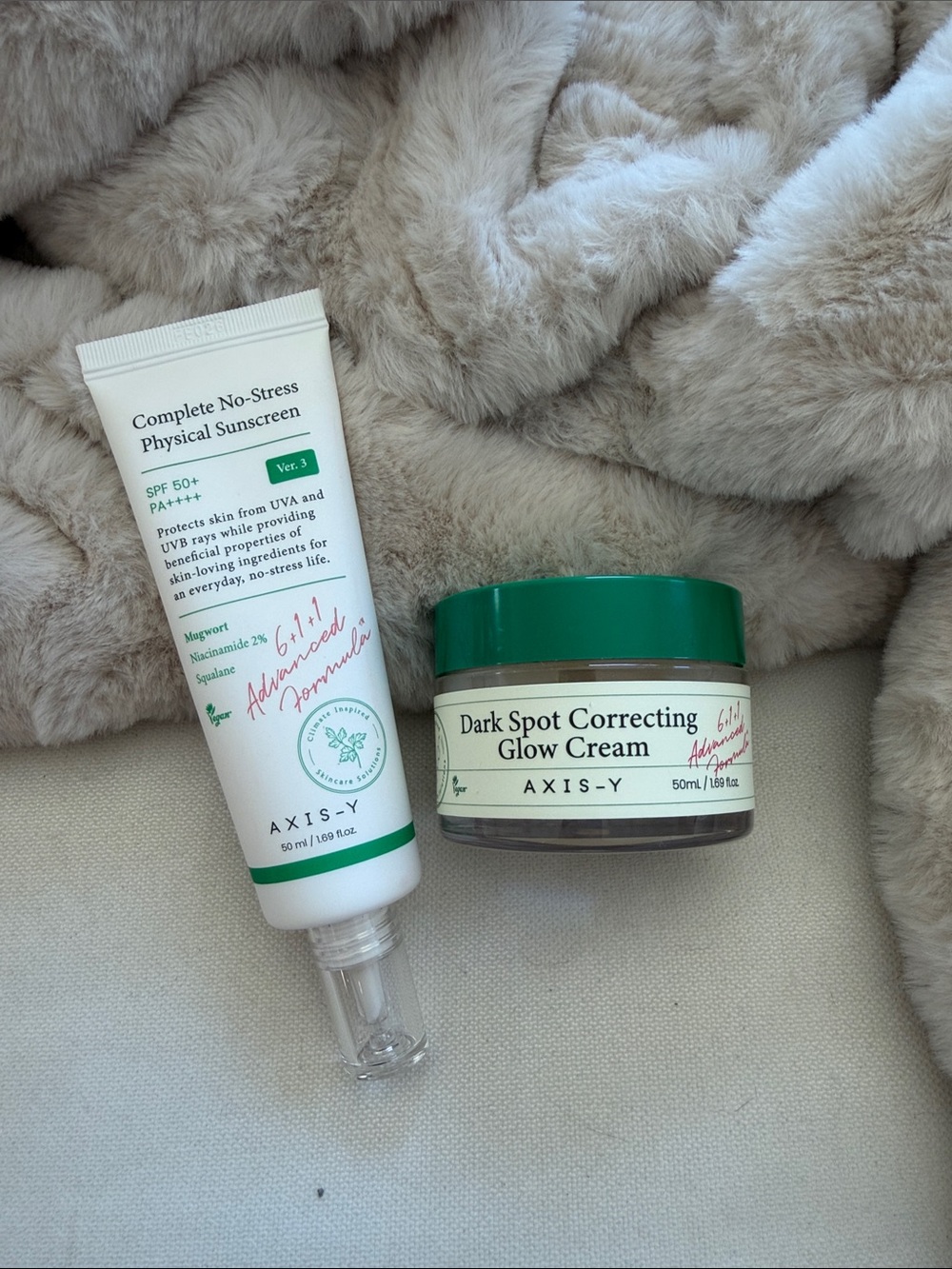 Axis-Y dark spot correcting glow cream and physical sunscreen! Both brand new!